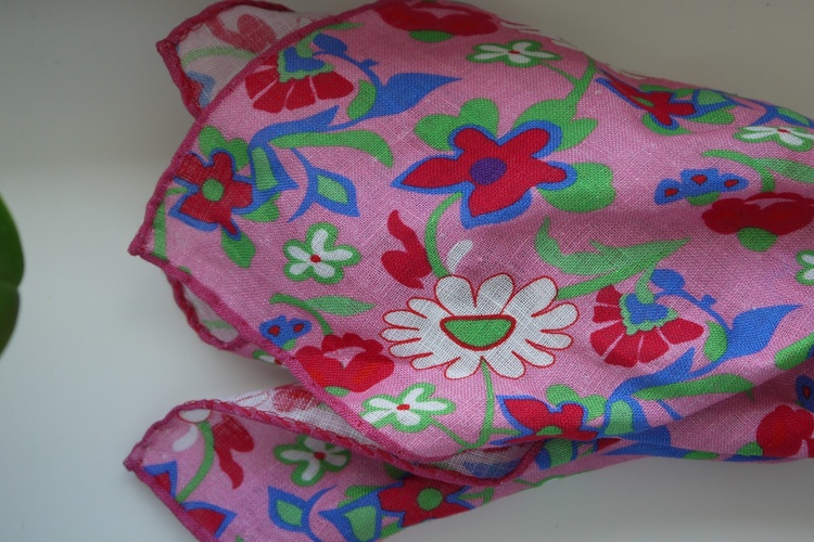 Large Floral Linen Pocket Square - Pink/Red/Green/Blue