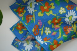 Large Floral Linen Pocket Square - Mid Blue/Orange/Yellow/White