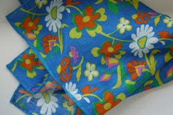 Large Floral Linen Pocket Square - Mid Blue/Orange/Yellow/White
