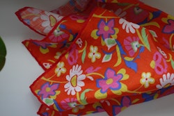 Large Floral Linen Pocket Square - Orange/Yellow/Pink/White