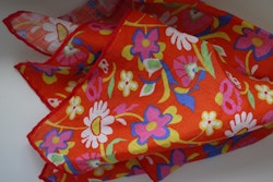 Large Floral Linen Pocket Square - Orange/Yellow/Pink/White