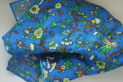 Small Floral Linen Pocket Square - Mid Blue/Orange/Yellow/Green
