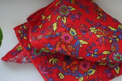 Small Floral Linen Pocket Square - Red/Orange/Blue/Yellow