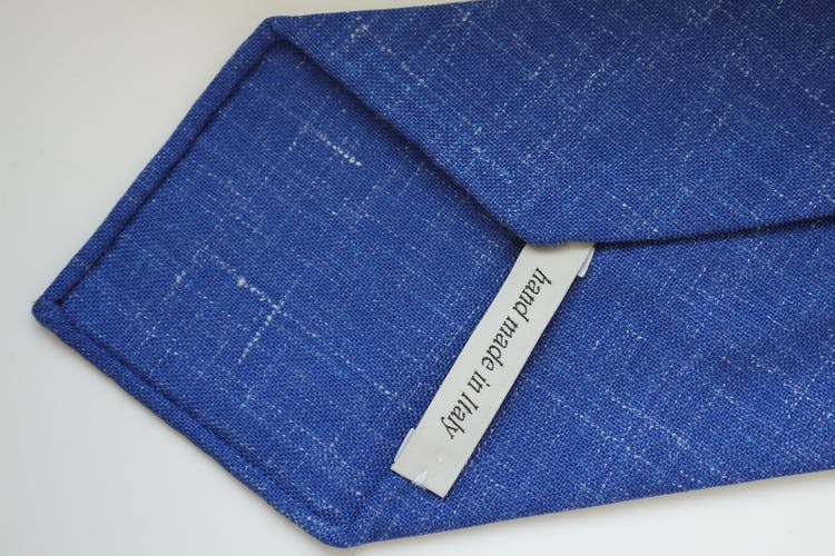 Solid/Plaid Linen Tie - Untipped - Mid Blue