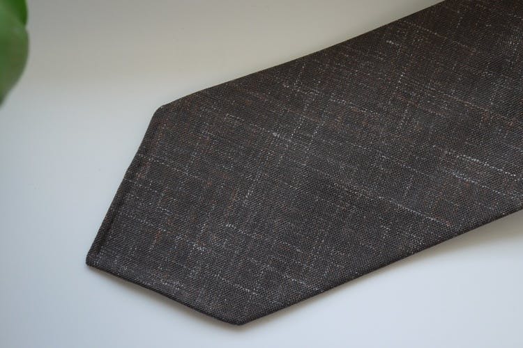 Solid/Plaid Linen Tie - Untipped - Brown