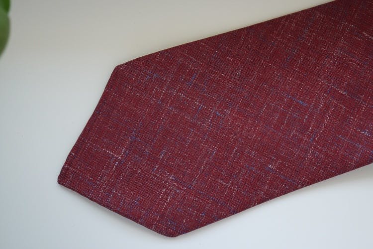 Solid/Plaid Linen Tie - Untipped - Burgundy