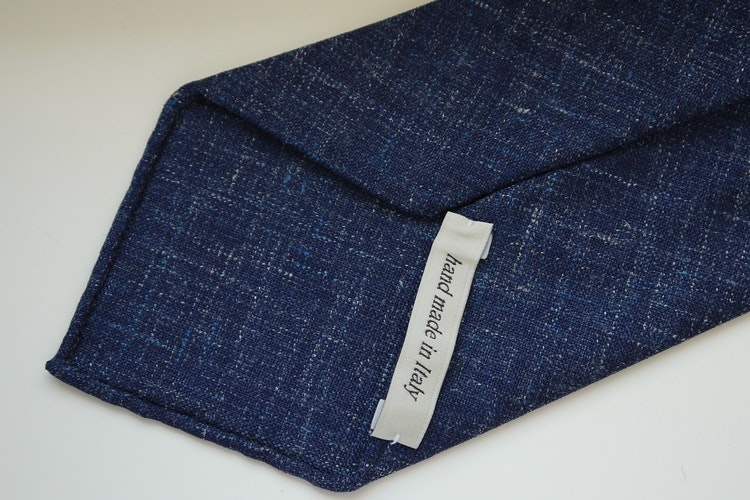 Solid/Plaid Linen Tie - Untipped - Navy Blue