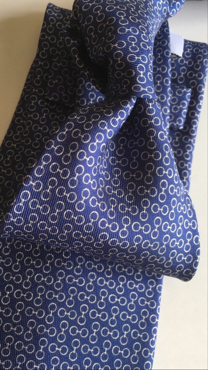 Micro Printed Silk Tie - Mid Blue/White