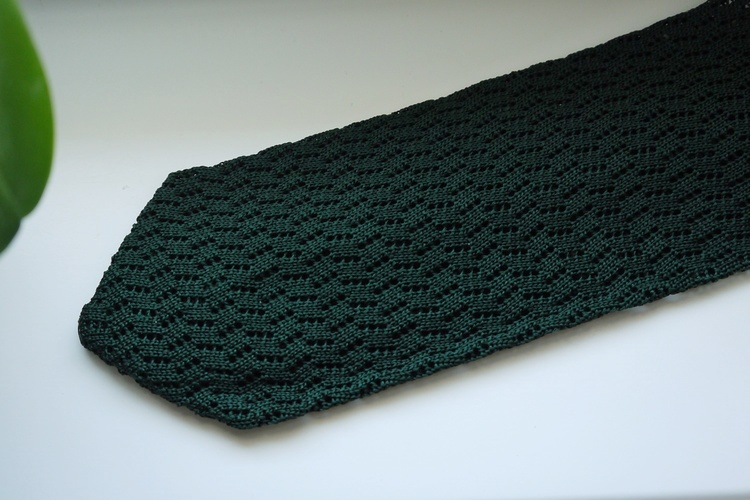Zigzag Solid Knitted Silk Tie - Dark Green