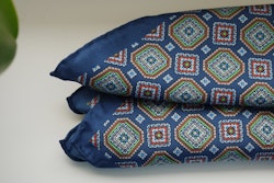 Medallion Silk Pocket Square - Navy Blue/Green/Red/Beige