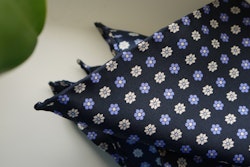 Floral Silk Pocket Square - Navy Blue/Purple/White