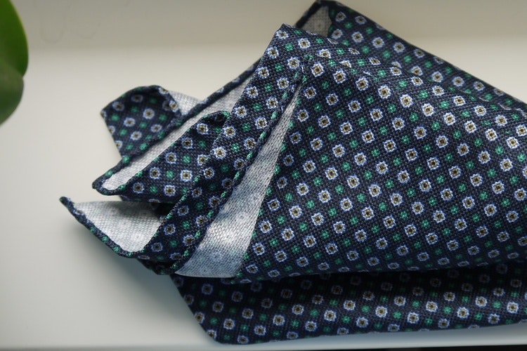 Floral Silk Pocket Square - Navy Blue/Light Blue/Green/Yellow