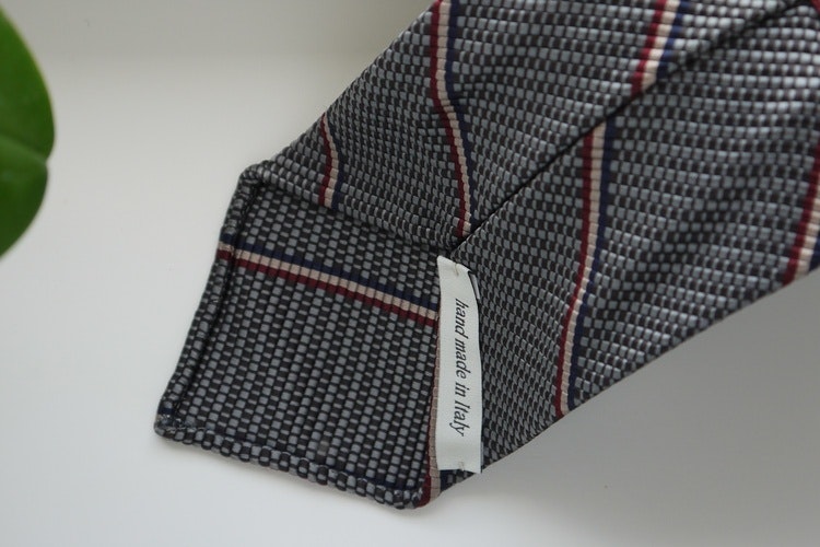 Regimental Silk/Cotton Tie - Untipped - Brown/Beige/Burgundy/Navy
