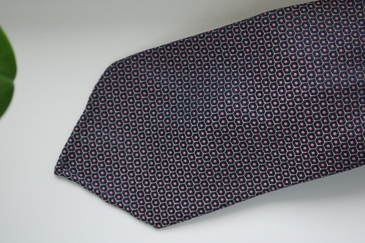 Floral Silk Tie - Untipped - Navy Blue/Pink