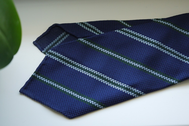 Regimental Silk Tie - Untipped - Mid Blue/Light Blue/Green
