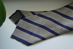 Regimental Wool/Silk Tie - Untipped - Beige/Navy Blue