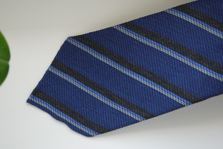 Regimental Wool/Silk Tie - Untipped - Mid Blue/Grey/Light Blue