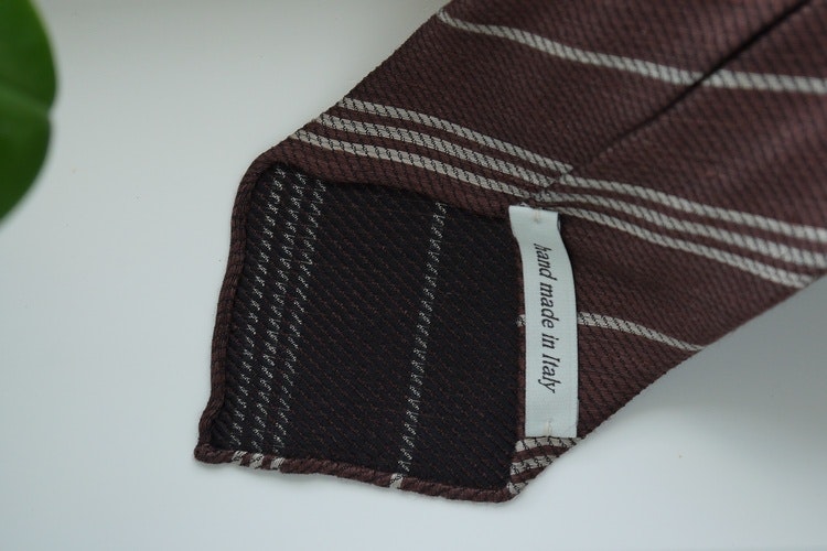 Regimental Wool/Silk Tie - Untipped - Mid Brown/Beige