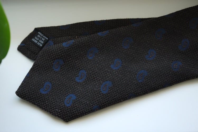 Paisley Wool/Silk Tie - Brown/Navy Blue