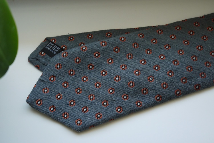 Small Floral Shantung Tie - Grey/Orange