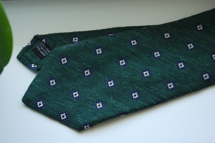 Floral Shantung Tie - Dark Green/Navy Blue