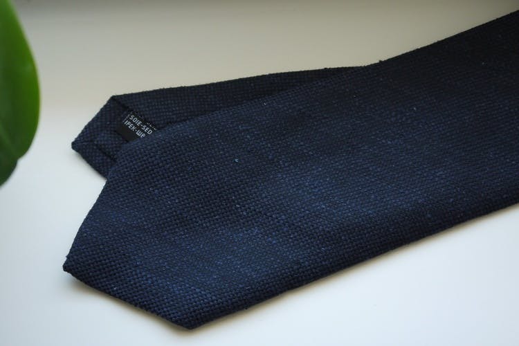 Solid Textured Shantung Tie - Navy Blue