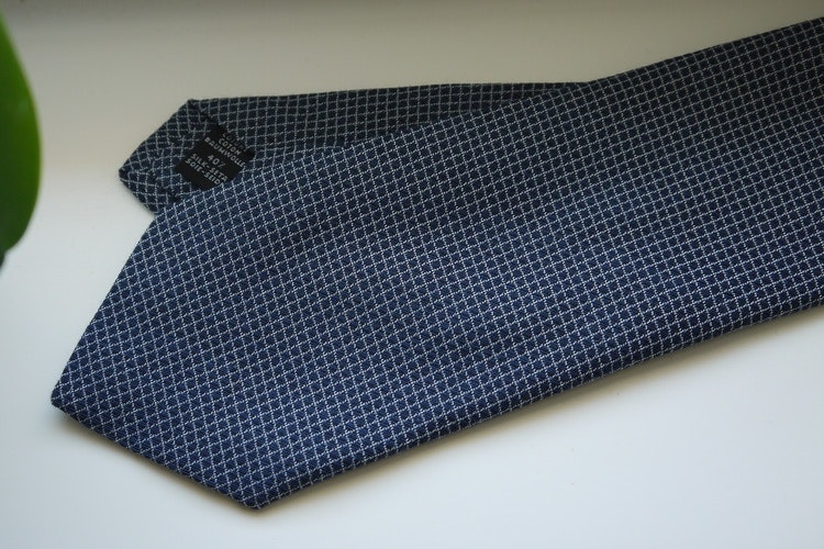 Small Check Cotton/Silk Tie - Navy Blue/Grey