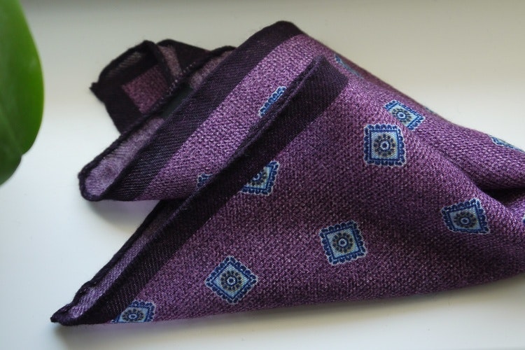 Medallion Wool Pocket Square - Purple/Light Blue/Navy Blue