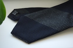 Blockstripe Wool/Silk Tie - Grey/Navy Blue