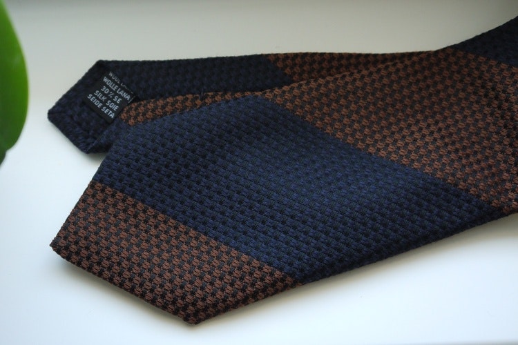 Blockstripe Wool/Silk Tie - Rust Orange/Navy Blue