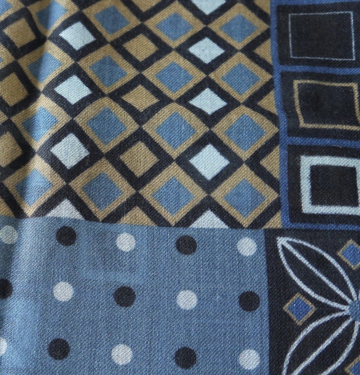 Multi Floral Wool Scarf - Navy Blue/Light Blue/Beige