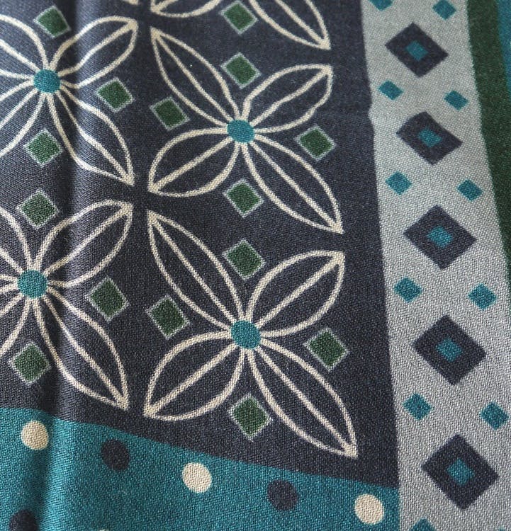 Multi Floral Wool Scarf - Navy Blue/Turquoise/Grey/Green/Beige