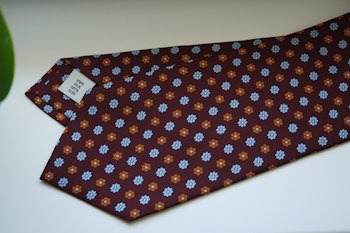 Floral Printed Silk Tie - Burgundy/Light Blue/Orange