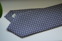 French Lily Printed Silk Tie - Navy Blue/Grey/Burgundy