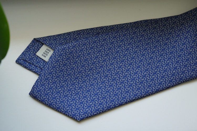 Micro Printed Silk Tie - Mid Navy Blue/White