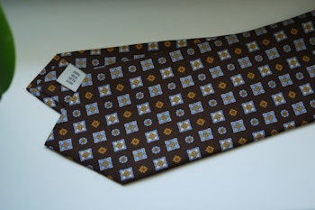 Floral Printed Silk Tie - Brown/Light Blue/Yellow/Red