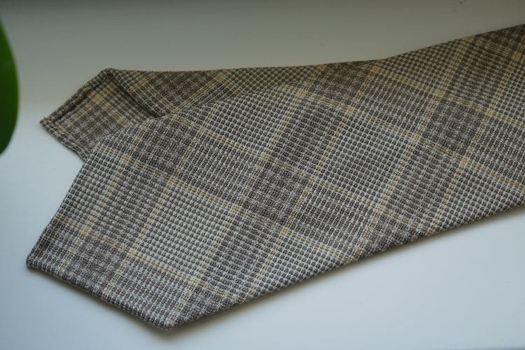 Glencheck Linen Tie - Untipped - Beige/Brown