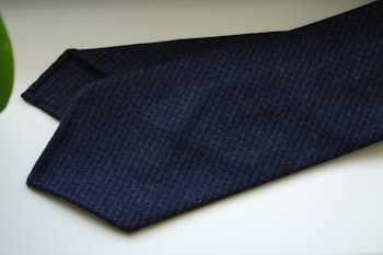 Dogtooth Light Wool Tie - Untipped - Navy Blue/Mid Blue