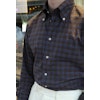 Check Flannel Shirt - Button Down - Brown/Navy Blue/Grey