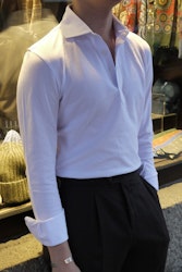 Solid Long Sleeve Polo Shirt - Cutaway - White