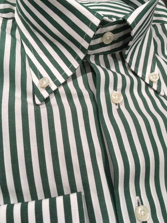 Bengal Stripe Poplin Shirt - Button Down - Green/White