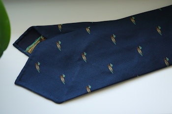 Duck Silk Tie - Untipped - Navy Blue/Yellow/Green