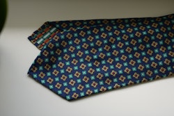 Floral Silk Tie - Untipped - Navy Blue/Yellow/Turquoise/Red