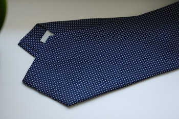 Pindot Printed Silk Tie - Navy Blue/White