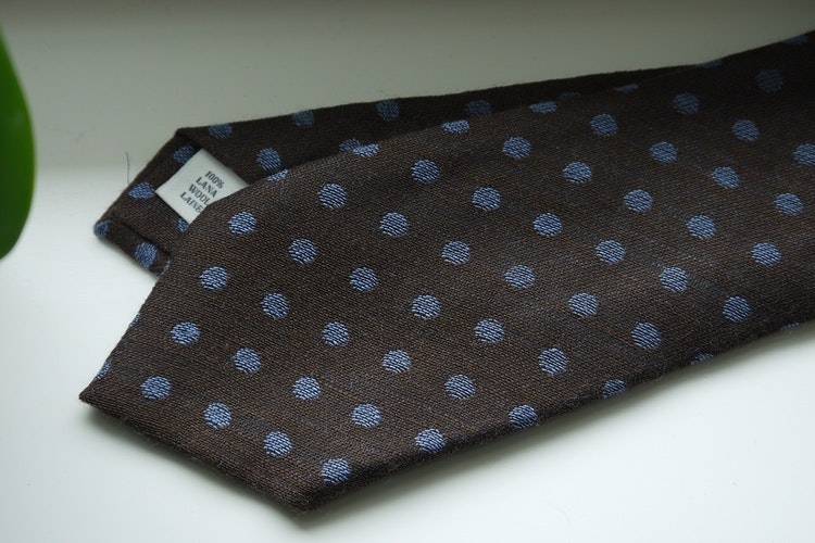 Polka Dot Wool Tie - Brown/Light Blue