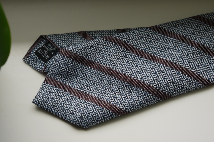 Regimental Cotton/Silk Tie - Light Blue/Brown