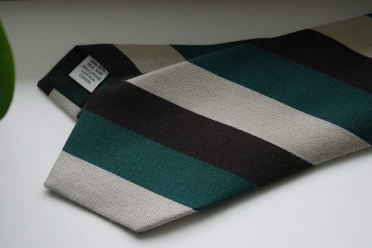 Regimental Silk/Cotton Tie - Brown/Green/White
