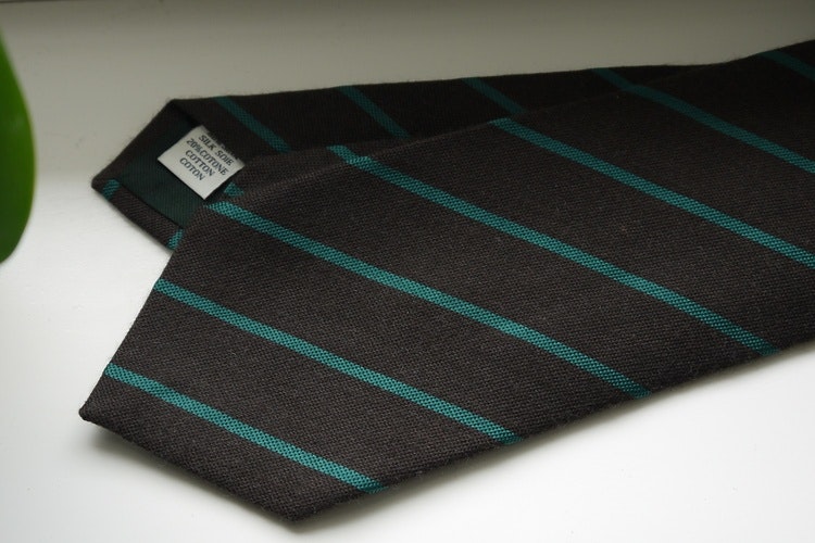 Regimental Silk/Cotton Tie - Brown/Green
