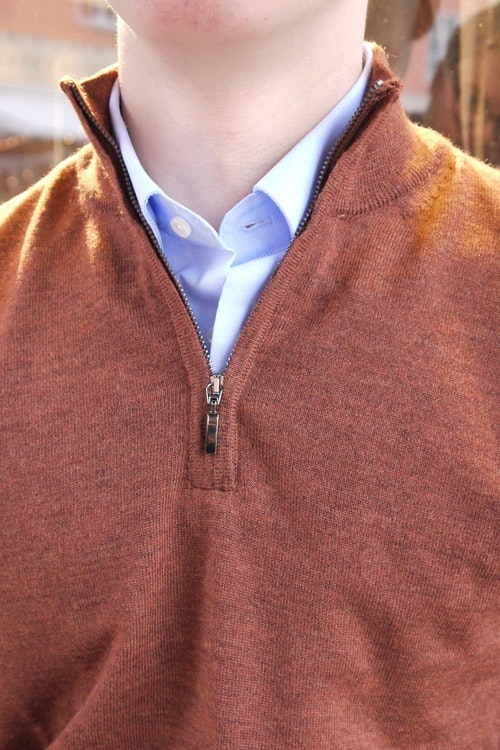 Half zip Merino Pullover - Rust Orange