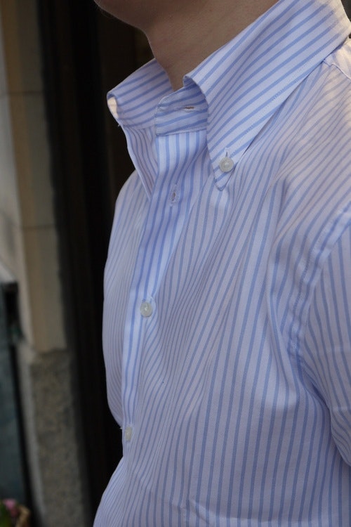 Smalrandig Oxfordskjorta - Button Down - Vit/Ljusblå